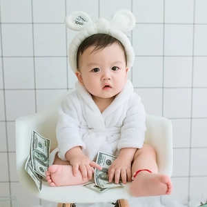新款儿童摄影服装白浴袍法兰绒宝宝浴巾百天周岁宝宝拍照造型服饰