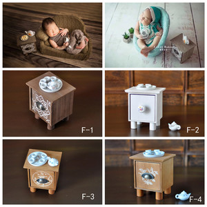 新生道具婴儿造型摄影道具主题服装满月宝宝拍照浴袍茶几茶具套装