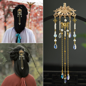 战国袍配饰曲裾头饰民族风发簪头饰流苏魏晋制汉服后压鬓发夹步摇