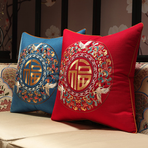中式棉麻刺绣抱枕红木沙发靠垫套中国风客厅实木家具靠枕床头腰枕