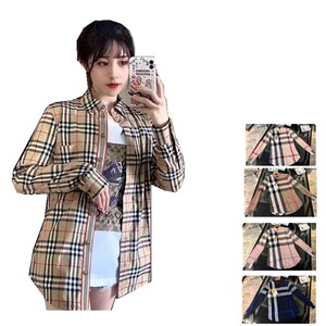 burberry巴宝莉同款格子衬衫女字母彩虹情侣款经典格纹宝格丽衬衣