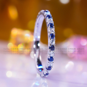 2021年新款简约蓝宝石戒指女网红时尚细排满钻冷淡风纯银叠戴指环