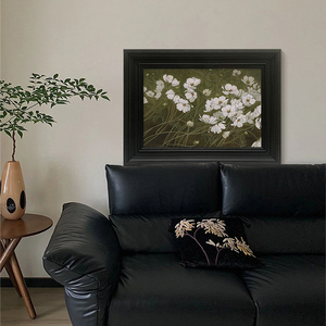 侘寂风客厅玄关植物白色花卉高级感手绘油画法式卧室中古装饰挂画