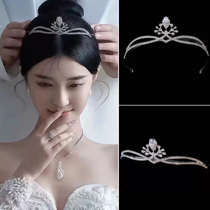 新款韩式简约珍珠皇冠婚纱新娘头饰头冠婚礼生日晚宴十八岁王冠