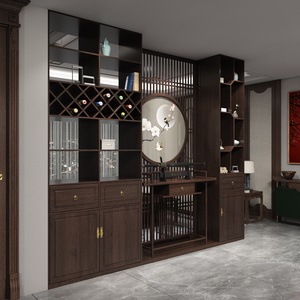 新中式屏风玄关隔断进门入户酒柜置物架客厅沙发与餐厅的隔断装饰