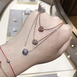 视频代购卡地亚cartier项链trinity钻石白金黑陶瓷锁骨链b7224532