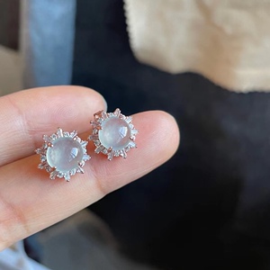 耳钉女925银镶嵌天然翡翠a货耳饰白冰耳环淘玉翠珠宝旗舰店30300