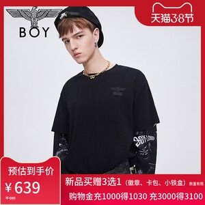 boylondon旗舰官网21春夏拼接满印时间解码情侣叠穿长袖t恤101802
