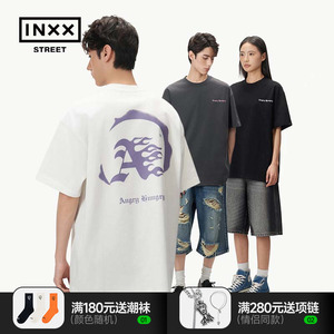 [inxx street]ANGRY HUNGRY宽松印花T恤情侣上衣男女国潮24夏新品