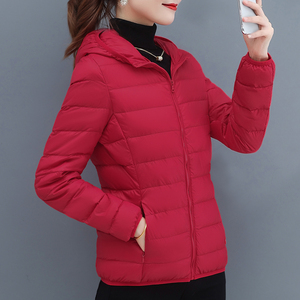 轻薄短款羽绒服女2023年新款冬季女士加绒小个子品牌时尚红色外套
