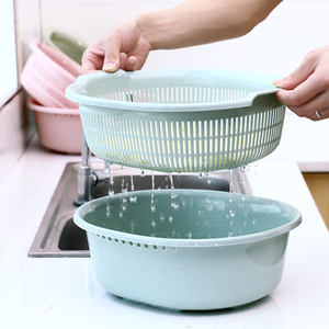 素色双层洗菜盆厨房圆形沥水盆塑料家用水果篮沥水篮洗菜篮子漏盆