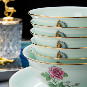 印春城景德镇碗碟套装手绘五花马粉彩描金碗家用陶瓷餐具酒店中国