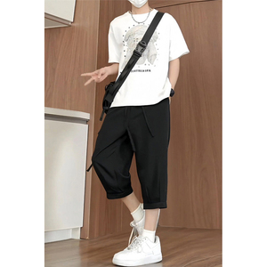 黑色冰丝七分裤男款夏季薄款7分短裤cleanfit垂感高级感锥形裤子