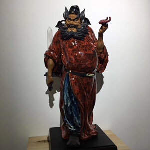 石湾陶瓷公仔引福钟馗精品摆件装手工饰品家居玄关供奉风水摆设