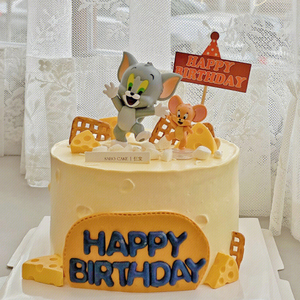 可爱卡通猫和老鼠宝宝宴生日蛋糕烘焙装饰摆件甜品台插件插签插旗