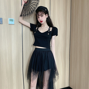 韩版甜辣爵士舞服装女跳舞jazz上衣性感kpop女团演出服打歌服套装