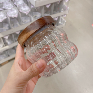 高硼硅玻璃密封罐波纹螺纹储物罐相思木带盖简约咖啡豆杂粮收纳瓶