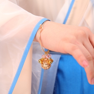 闺蜜手链汉服儿童一对古风彼岸花流苏铃铛公主女童戒指一体配饰品