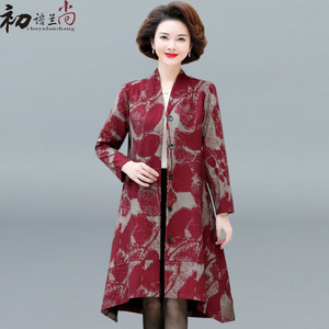 富贵妈妈秋装中长款开衫中老年女新款时尚宽松外套洋气披风大衣潮