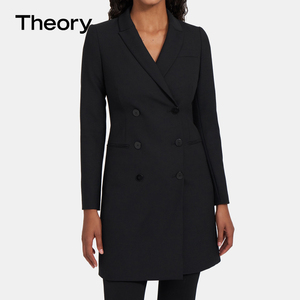 theory 新品女装 羊毛混纺翻领长袖双排扣西装连衣裙 k095604r