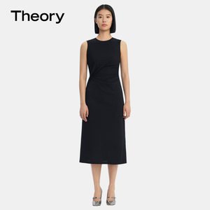 Theory 2024春季新品女装 圆领无袖长款黑色连衣裙 M0725607