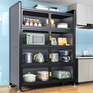 厨房落地置物架多功能碗锅微波炉收纳柜多层带门橱菜篮储物餐边柜
