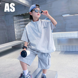 韩国AS品牌正品男童夏装速干短袖套装2024新款儿童宽松潮酷运动服