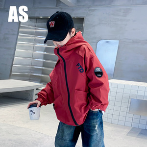 韩国AS品牌正品男童春秋红色炸街冲锋衣外套2024新款儿童三防风衣