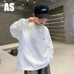 韩国AS品牌正品儿童春秋装白色宽松卫衣2024新款男童打底长袖T恤