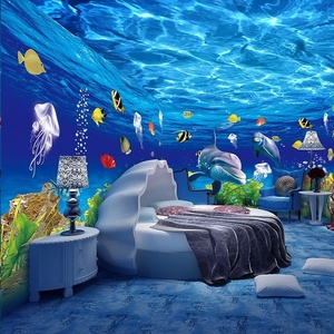 3D海底世界鲸鱼壁布儿童房水族馆壁画婴儿游泳馆幼儿园背景墙布