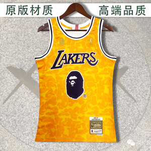 美版猿人猴bape联名湖人队球衣93号篮球服背心短袖mn热压复古版