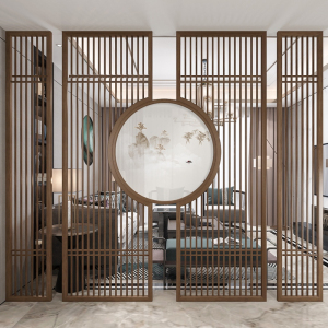 新中式屏风隔断实木镂空格栅客厅中国风入户原木艺术玄关日式花格