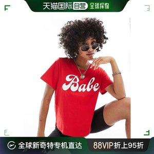 香港直邮潮奢 monki 女士Monki front 'babe' 短袖印花红色T恤