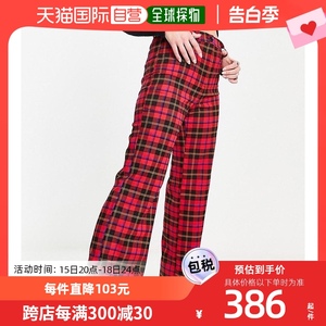香港直邮潮奢 monki 女士Monki 精细剪裁红色格纹裤子