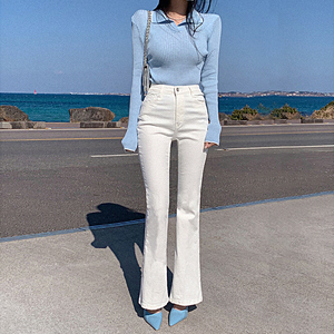 白色牛仔裤女2022年新款高腰修身显瘦垂感加长微喇叭裤子夏季薄款