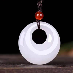 正品新疆和田玉羊脂玉同心圆平安扣吊坠情侣款天然玉石平安扣玉佩