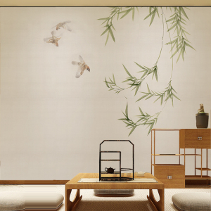 现代中式意境淡雅水墨竹影电视背景墙纸壁布客厅沙发茶室古典壁画