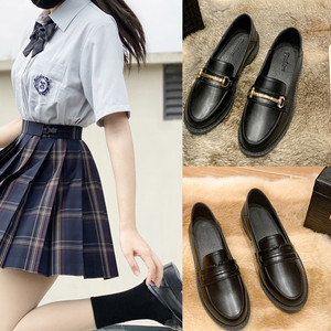学院风黑色小皮鞋jk鞋子学生中低跟制服鞋百搭女日森系乐福单鞋