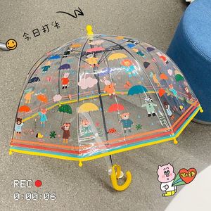 拱形儿童透明雨伞超轻男孩女孩小学生动物卡通幼儿园宝宝长柄可爱