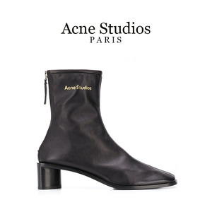 Acne Studios女士羊皮靴拉链方跟袜靴短筒靴子方头短靴品牌字母