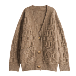 100%纯山羊绒 四股加厚 女士秋冬v领宽松针织开衫 外套羊绒毛衣女