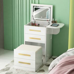 梳妆台收纳柜一体轻奢化妆桌翻盖镜可折叠上翻式床头柜化妆台床边