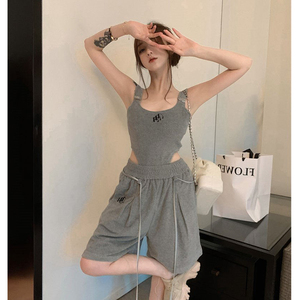 欧洲站辣妹休闲运动套装女夏2022新款网红炸街时尚短裤两件套洋气