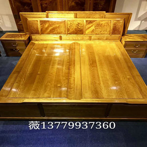 小叶桢楠金丝楠木树头料高低床红木家具双人床家居