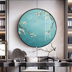 梓朗圆形装饰画花鸟壁画新中式客厅背景墙中国风玄关挂画饭店墙画