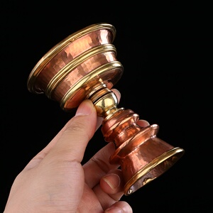 尼泊尔纯铜酥油灯灯座 西藏式锤纹液体油底座 供佛长明灯架蜡烛1