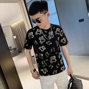 社会人短袖男夏季精神小伙半袖2021新款潮牌t恤痞帅小领口体恤衫