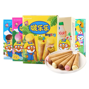 【临期】韩国进口儿童零食啵乐乐草莓味巧克力味冰激凌蛋筒饼干棒