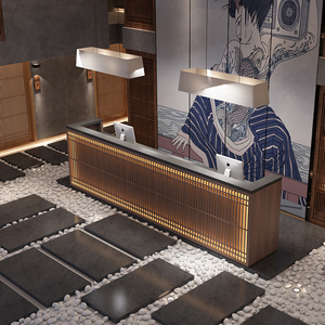 日式新中式前台接待台酒店会所高档商用办公迎宾台柜台定制收银台