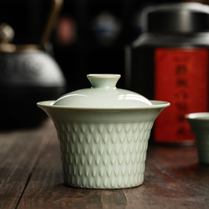 宋瓷鸭蛋青盖碗手工简约仿宋素雅泡茶碗功夫茶具陶瓷敬茶碗泡茶杯